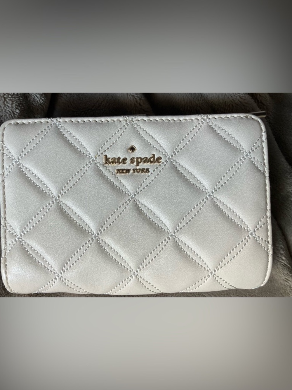 Kate Spade Natalia Quilted Leather Medium Compact Bifold Wallet Parchment